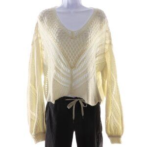 Free People Women's Open Knit V-Neck Sweater • S • Cream
